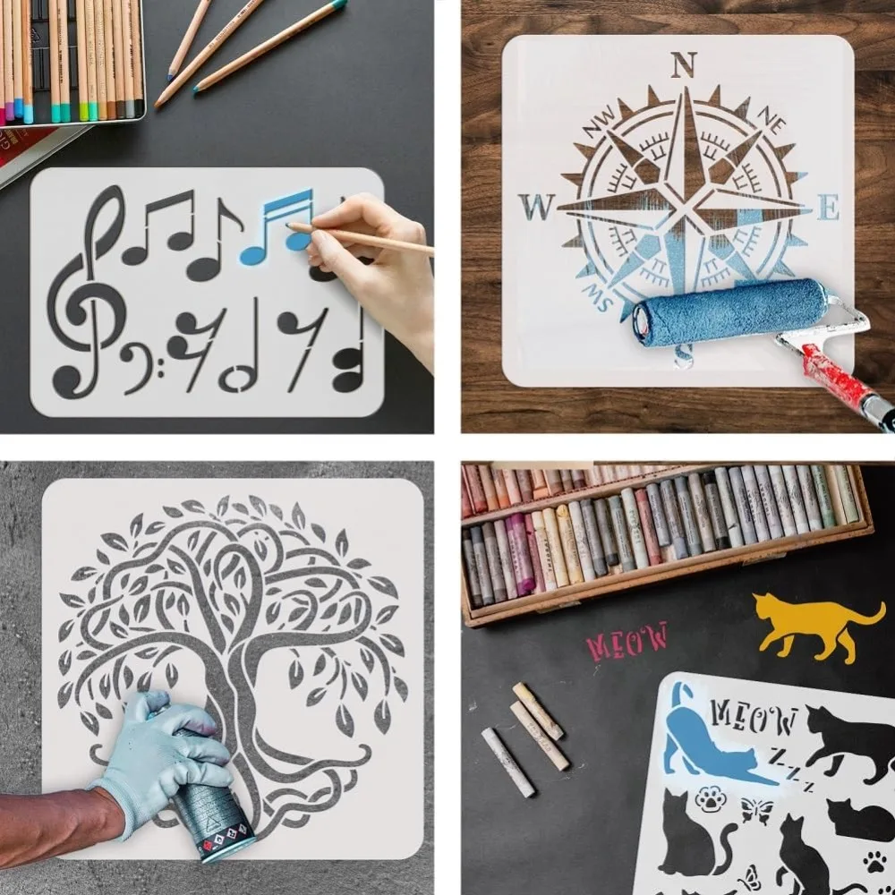 قالب رسم الأزهار الشعبية الاستنسل 11.8x5.9 بوصة قابلة لإعادة الاستخدام لتقوم بها بنفسك نمط زهرة الشعبية الاستنسل للرسم على نسيج جدار الخشب