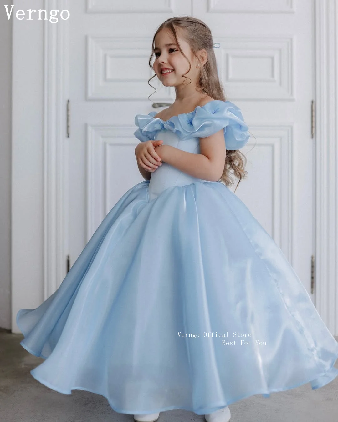 gal dresses up dress blue Verngo Shiny Satin Girl Flowers Off The Shoulder A Line Princess Lace Birthday Party Celebrity Customized Size:10 - Bust 36