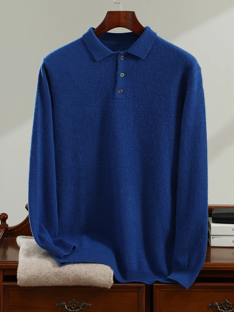 Fimora Men Cashmere Polo Pullover 100% Cashmere Knitwear Autumn Winter Smart Casual Basic Cashmere Sweater High Quality Tops