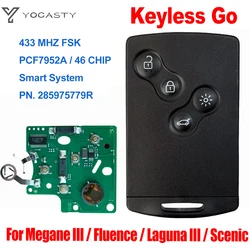 YOCASTY Hands Free muslimex Keyless Smart Car Key 433MHz per 2009 - 2015 Renault Latitude Megane III Fluence Laguna III Scenic