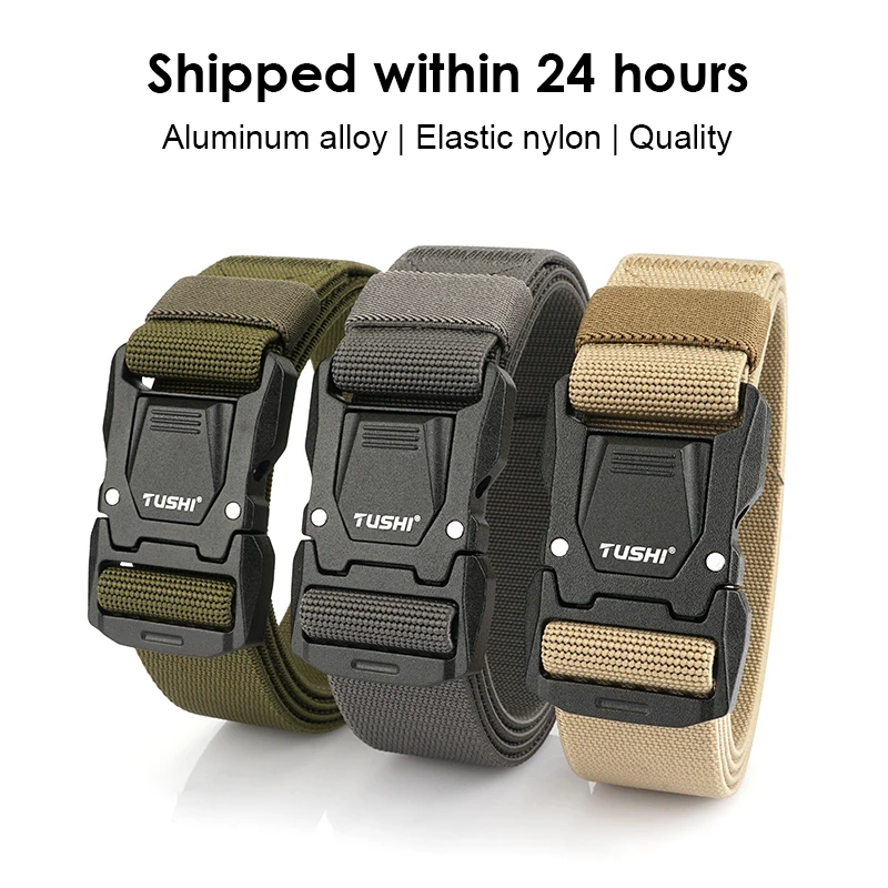 HSSEE New Men's Elastic Belt Aluminum Buckle Quick Release Tactical Outdoor Belt Tightly Woven Nylon Casual Girdle for Male