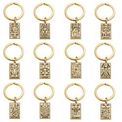 Zodiac 12 Constellation Stainless Steel Tarot Card Keychain Keyring For Keys Cars Bags Capricorn Cancer Aries Taurus Scorpio
