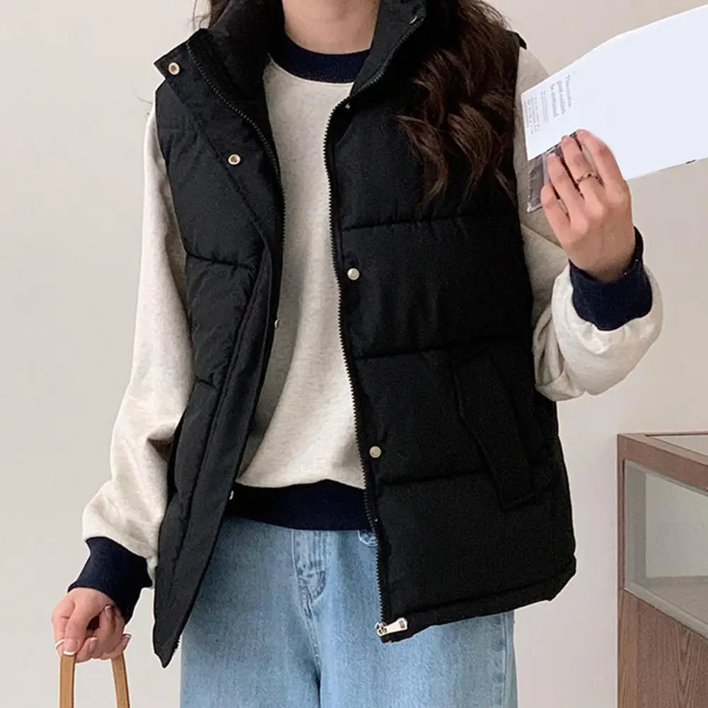 

Autumn Vest Women's Sleeveless Warm Vest Jacket with Stand Collar Thickened Waistcoat Elegant Korean Fashion Coat for Autumn