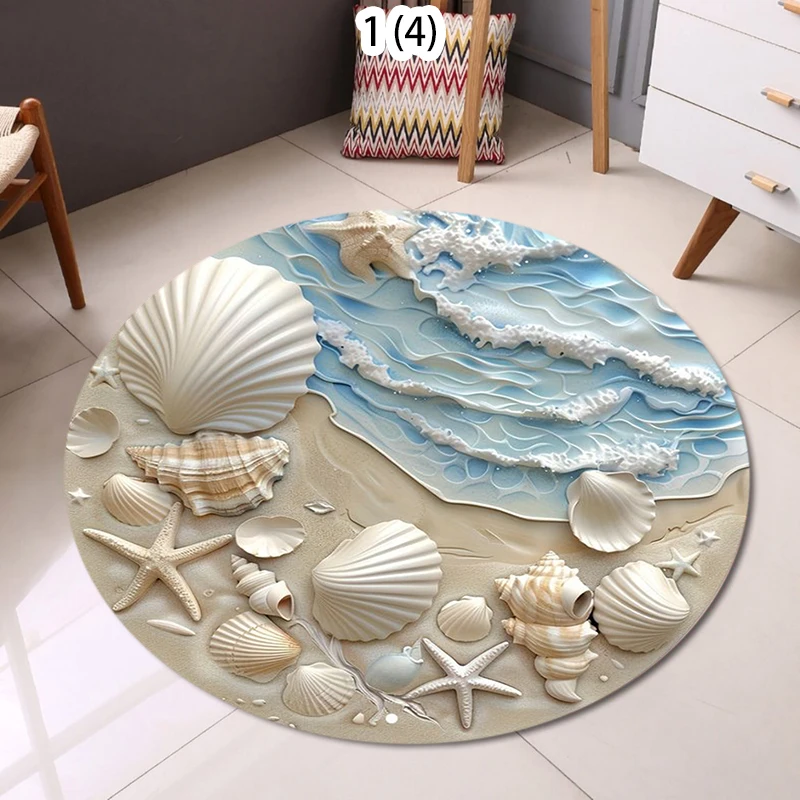 Marine Theme 3D Round Rug Living Room Bedroom Carpet Seaside Pattern Soft Durable Home Decor Nautical Stylish Styles