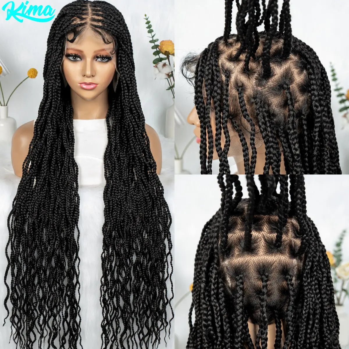 36inch Twisted Braided Wigs Synthetic Full Lace Braided Lace Wig with Baby Hair Natural Knotless Box Braids Wig for Black Women
