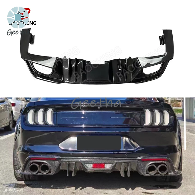 

Задний диффузор из углеродного волокна для автомобиля Ford Mustang 2015-2017 A Style, высококачественный задний бампер, защита для губ, 4 выхода, Стайлинг автомобиля