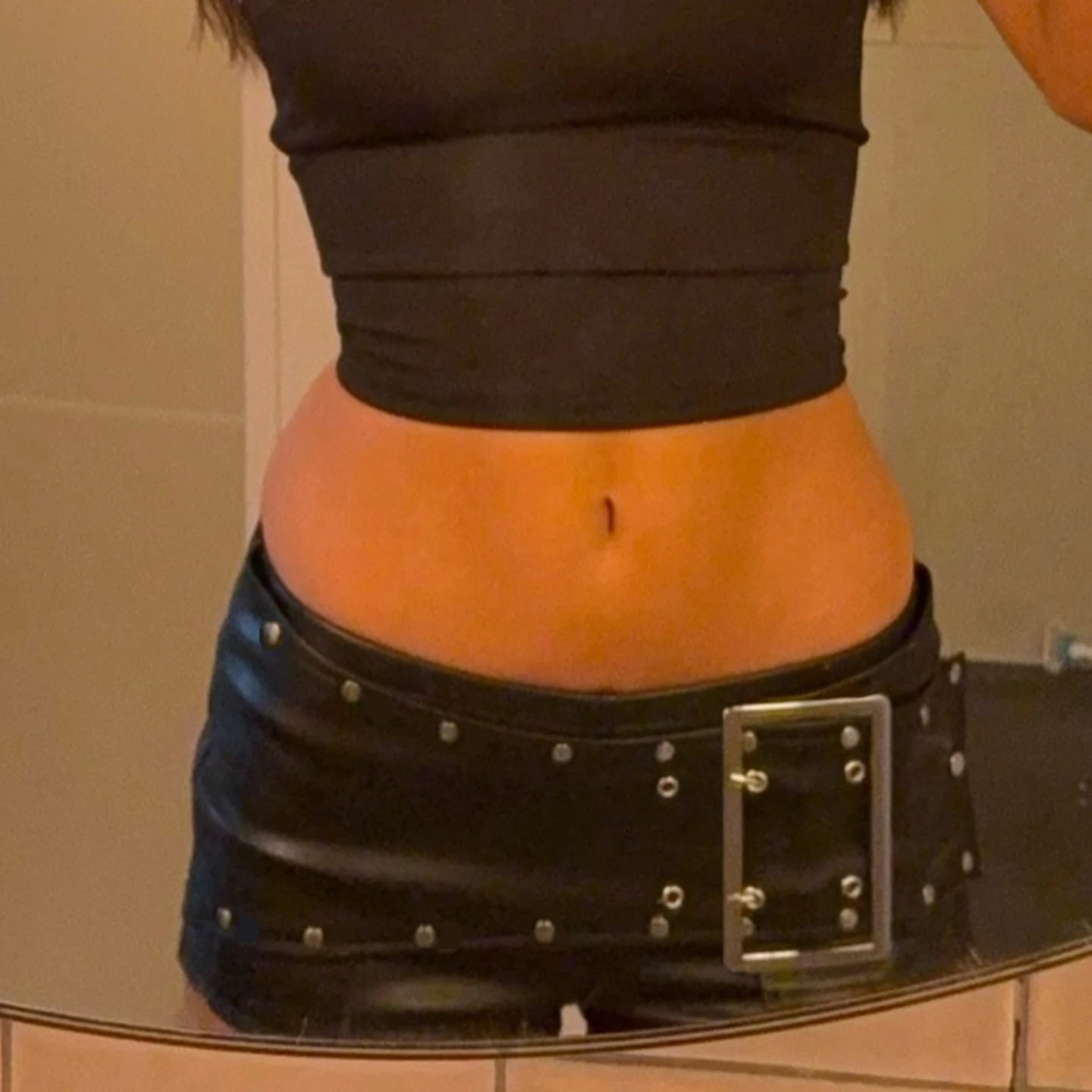 SUCHCUTE Vintage Rivet Buckle Belt Pu Leather Shorts Y2k Sexy Low Waist Shorts Aesthetic Party Outfit Summer Punk Style Coquette