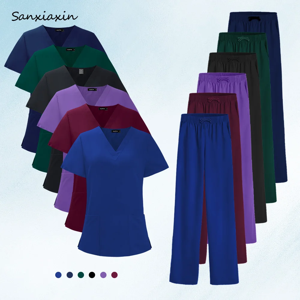 

Unisex Medical Scrubs Sets New Style Multi-Color Polyester Spandex Elasticity Surgical Uniforms Hospital Doctor Nursing Clothes