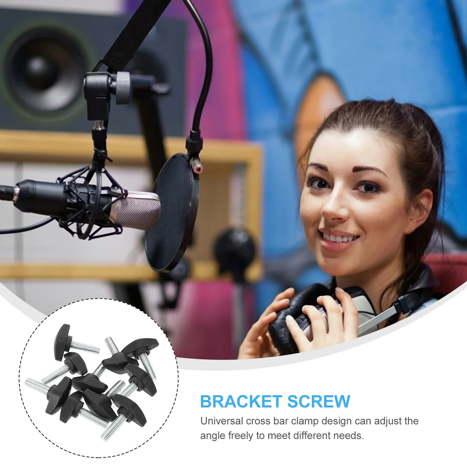 

10pcs Stand Clamp Screw M8x25 36mm Mic Clamp Screw Head Microphone Bracket Adapter Durable PP Steel Recording