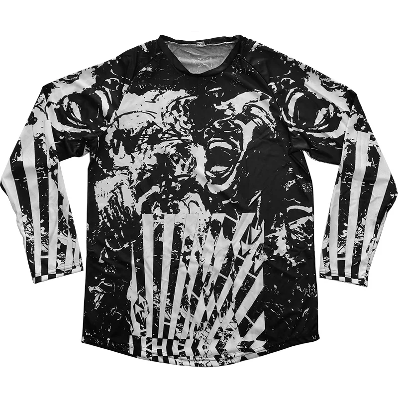 

Black Cycling Jersey Skull Long Sleeve Motocross Bicycle Shirt MTB Bike Downhill Breathable Clothes Road Ride Mountain Top Stock