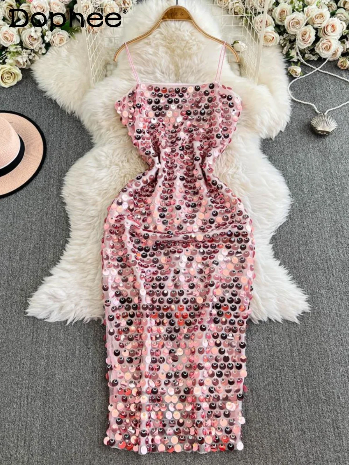 Light Luxury Heavy Industry Sequins Socialite High-end Temperament Banquet Dress Women 2025 Summer Sexy Backless Suspender Dress