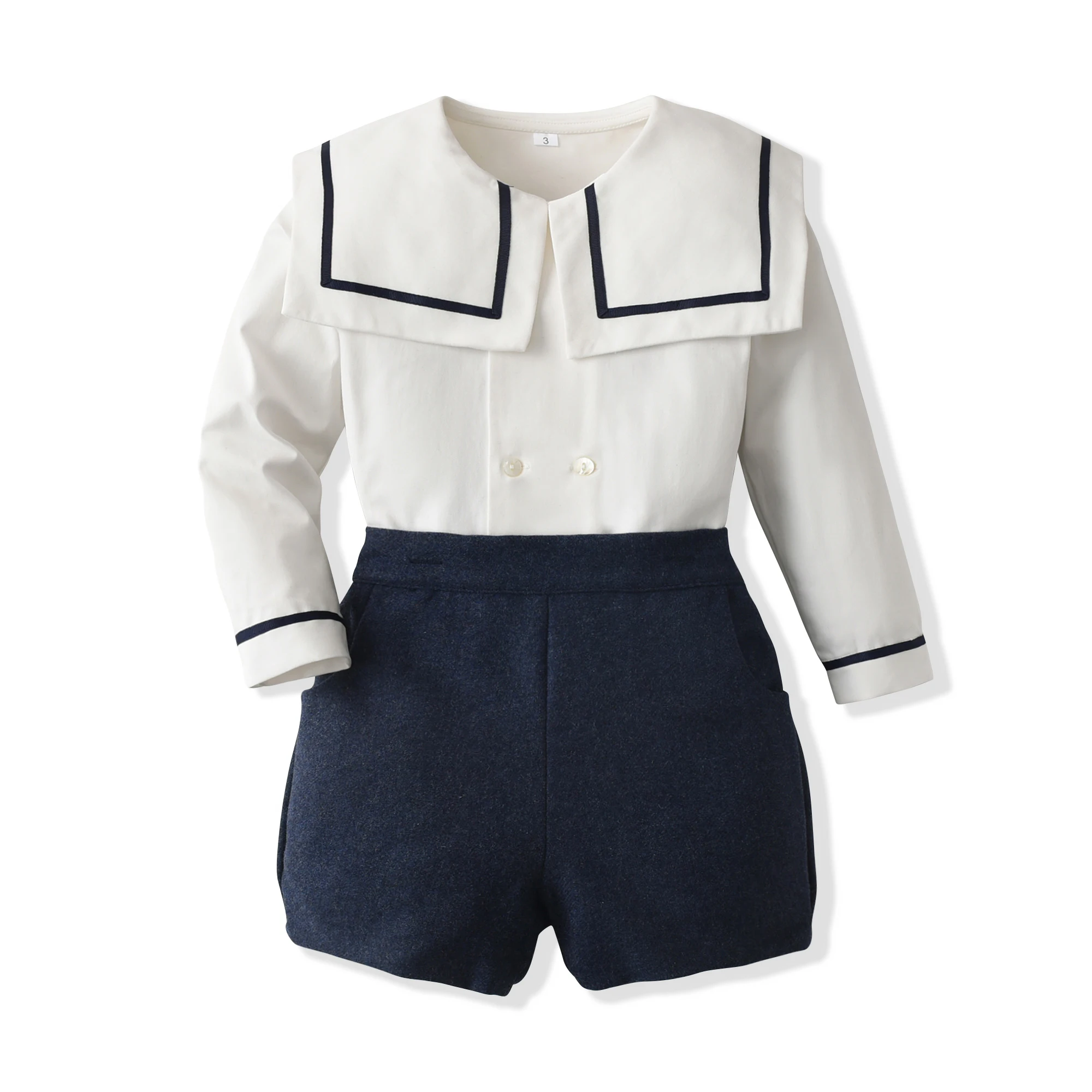

Clibeso Children Mariner Collar Long Sleeves Two Piece Set Kids Clothing Casual Boy Spring Summer Set Kid Wear Clothes 2-3 Years