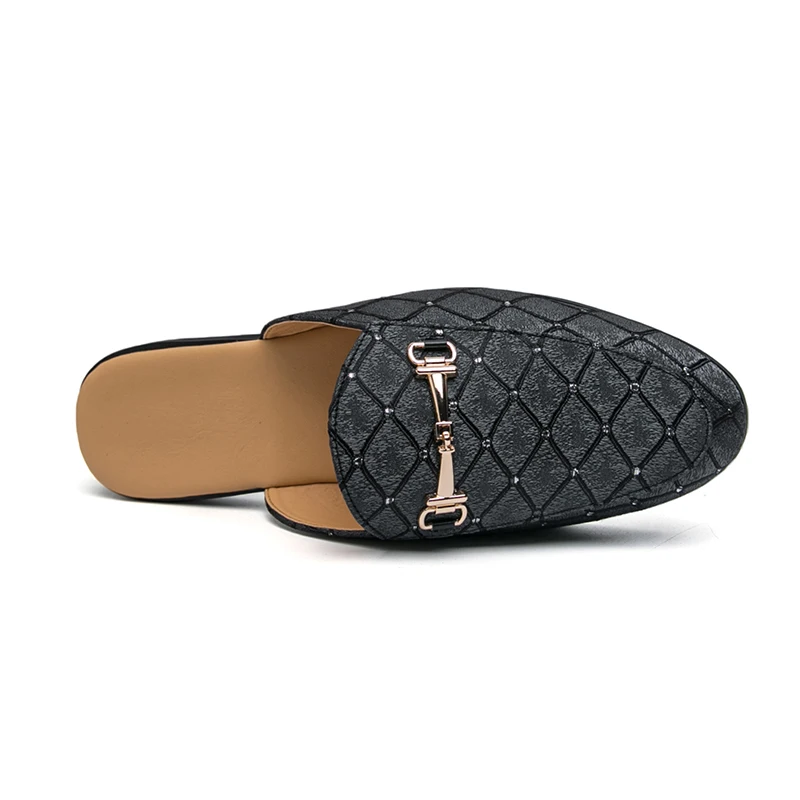 Summer Half Shoes For Men Leather Backless Semi-Drag Casual Shoes Men's Loafers Slippers Mules Open-back Sandals Slip-On Flats