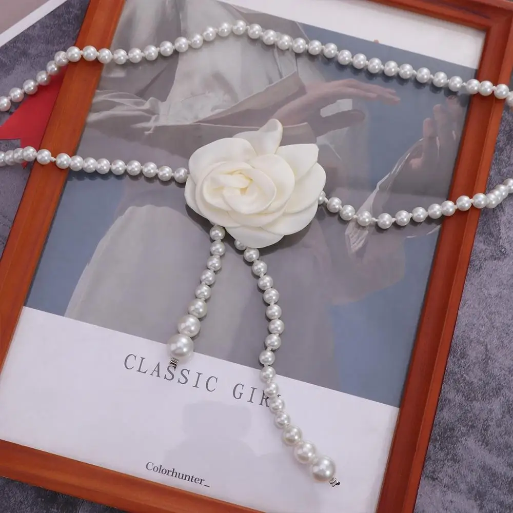 Elegant Belly Belt Pearl Waist Chain Dress Decor Jeans Trouser Decor Camellia Waist Belt All-match Korean Waistband Daily