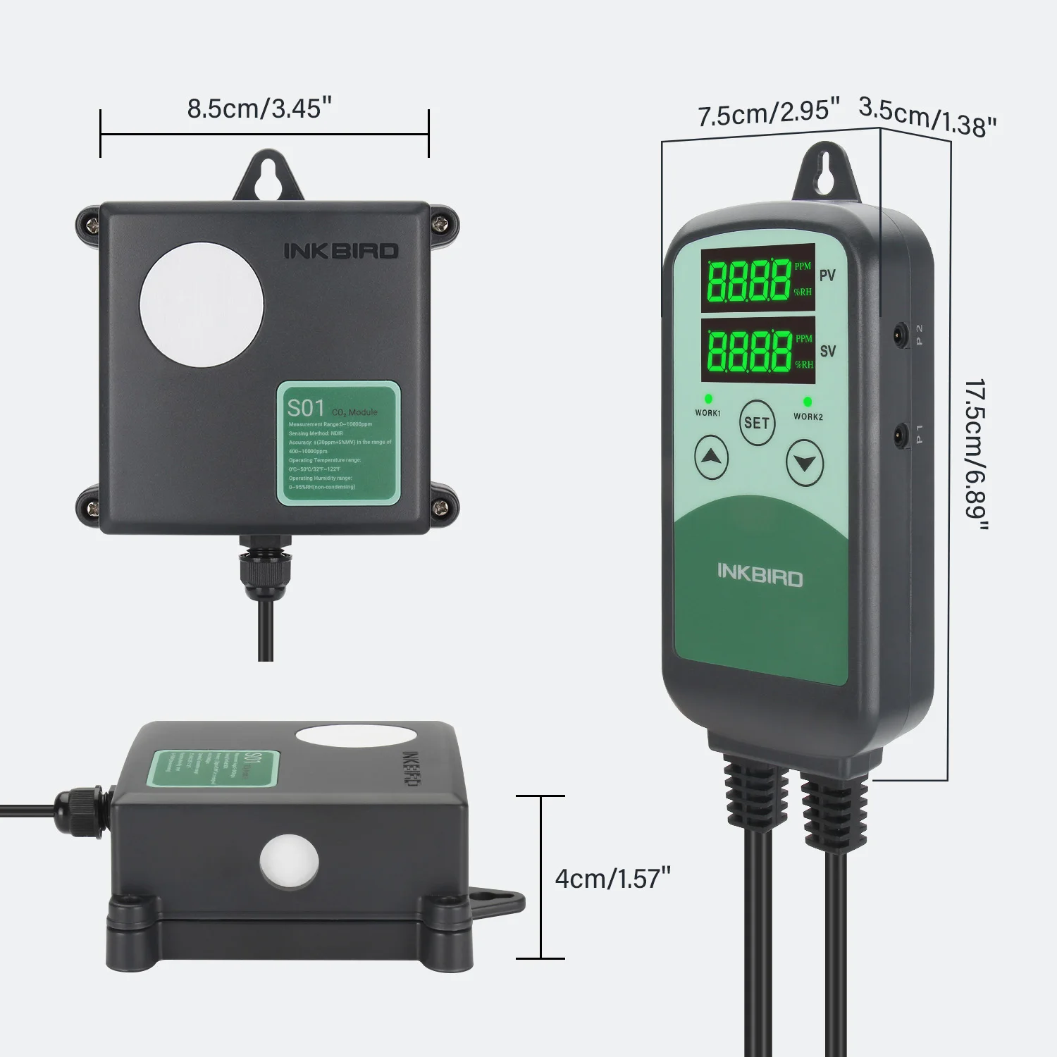 INKBIRD CO2 Controller with S01 Sensitive Sensor Programmable CO2  Monitor for Agricultural Livestock Industries Ventilation