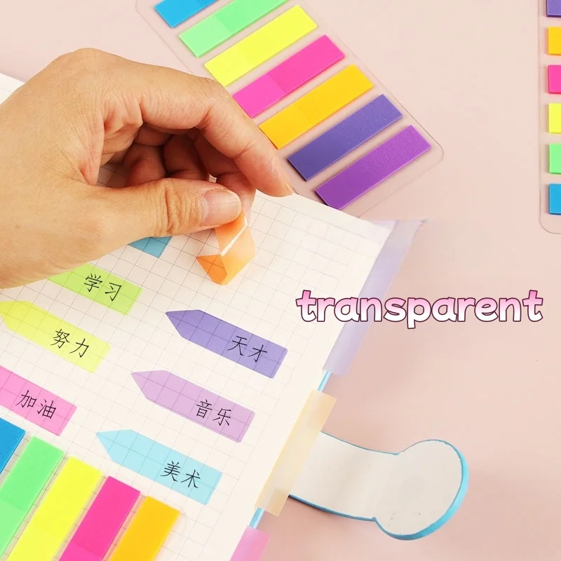PET Transparent Index Sticker Fluorescent Strip Sticky Notes Student Self-adhesive Waterproof Classification Label Stickers
