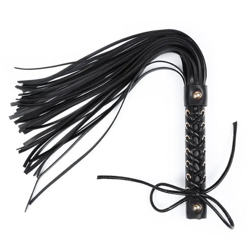 45.5CM Black PU Leather Tassel Horse Whip for Horse Training, PU Leather  Bow Tie Handle with Wrist Strap