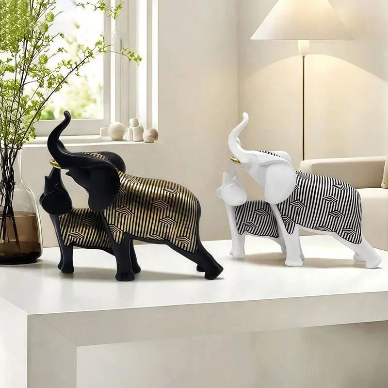 Creative Striped Elephant Parent-child Statue Desk Decoration Ornaments Modern Abstract Animal Sculpture Room Aesthetic Decor