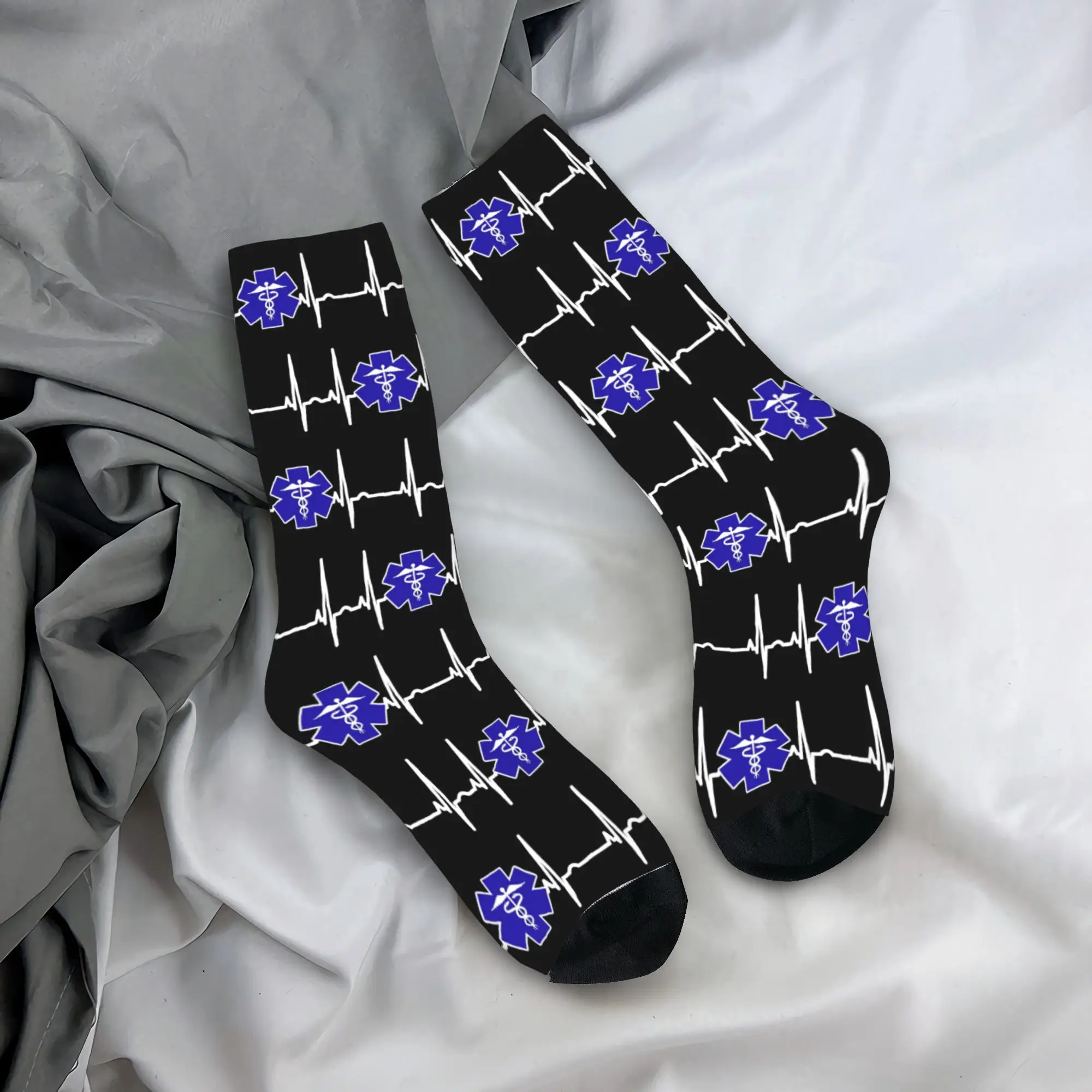 Custom Heartbeat Nurse Paramedic Star Of Life Men's Crew Socks Unisex Fashion 3D Printing  Dress Socks