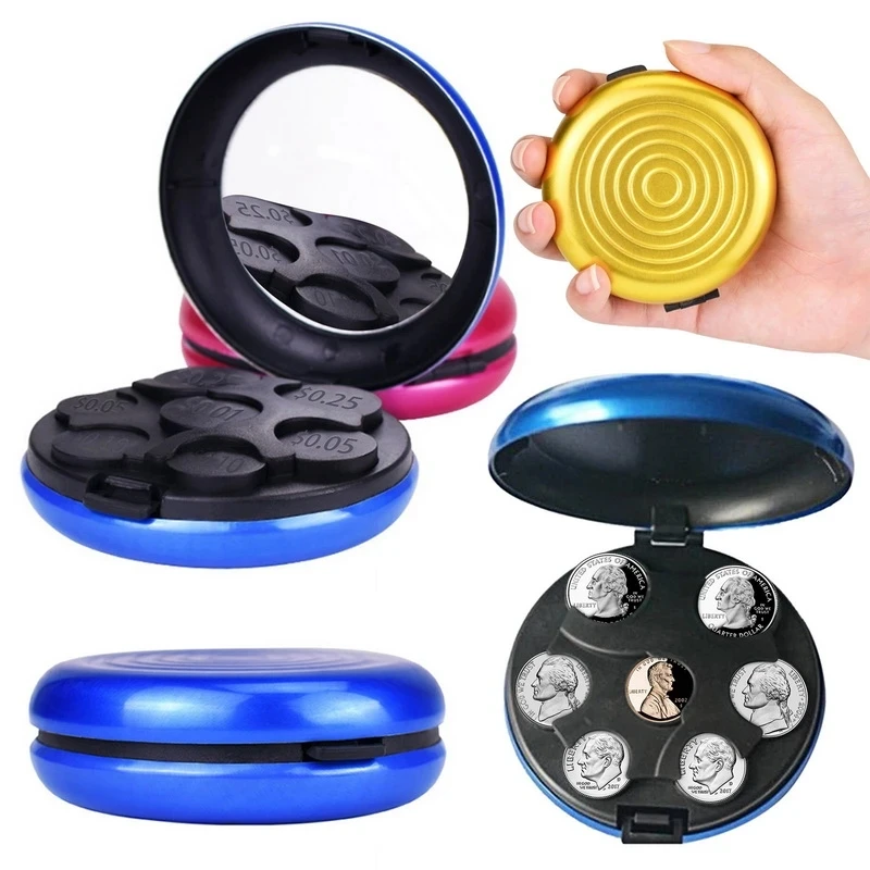 Round Euro Coin Dispenser Storage Wallet Clip  Box Aluminum Alloy Plastic Used    Dollar   Card Bag