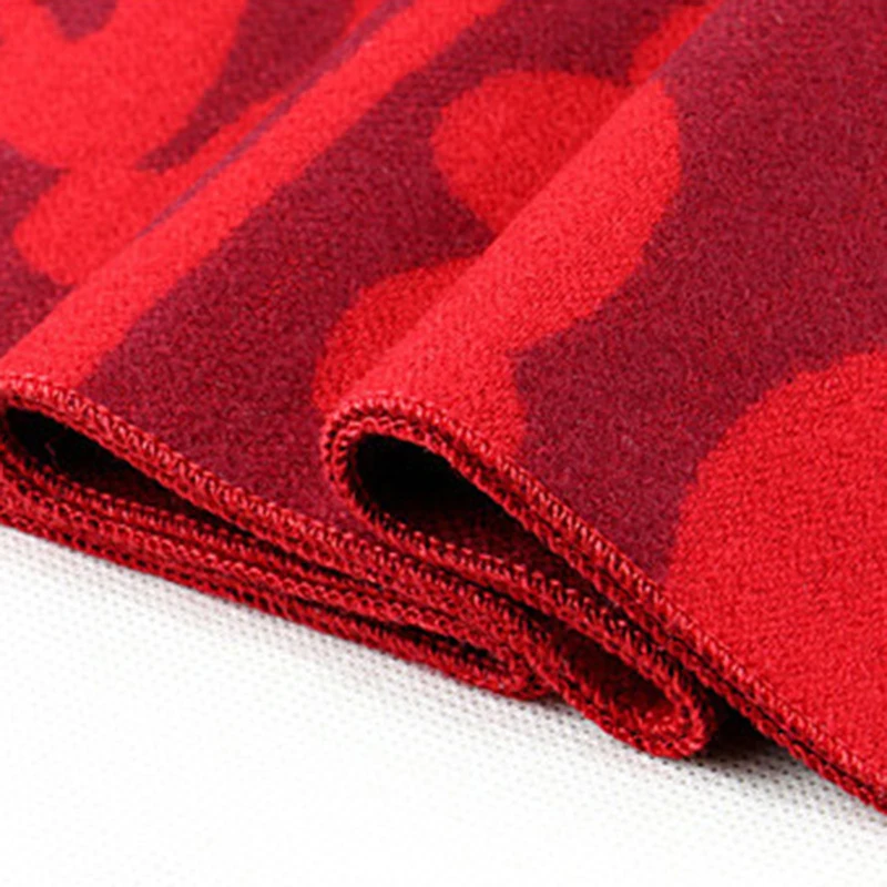 Chinese Red Imitation Slik Scarf For Men Women Winter Keep Warm Long Shawls Printed Fu Lucky Scarves 180*31cm