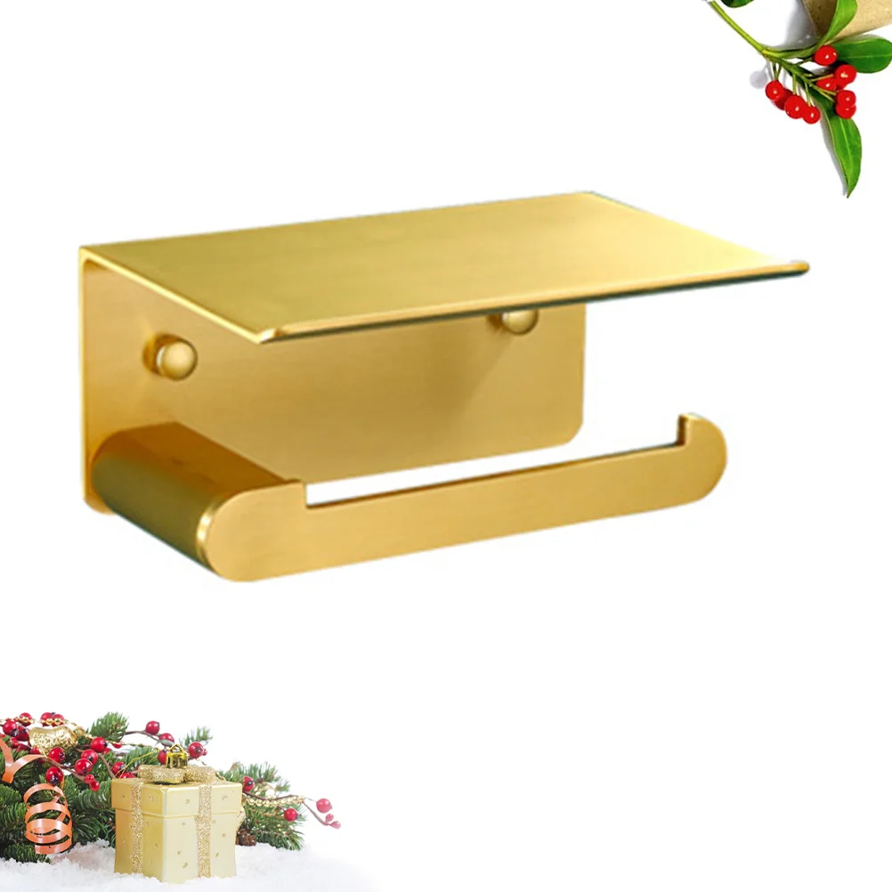 

Aluminum Alloy Tissue Roll Holder Golden Brushed Finish Wall Mount Shelf Mobile Phone Storage Rack Bathroom Accessory