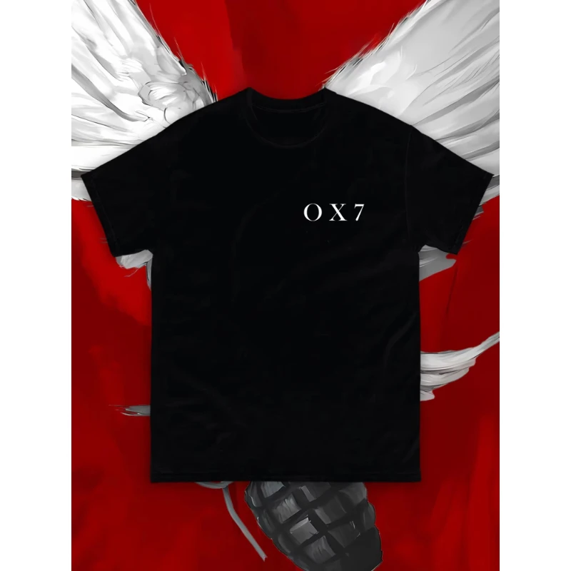 ​ ​ ​ ​ T-shirt ufficiale da uomo genuina OX7 Street Slogan Stampa Peace Dove Granata Contrasto T-shirt in cotone vintage Urban Streetwear Edgy