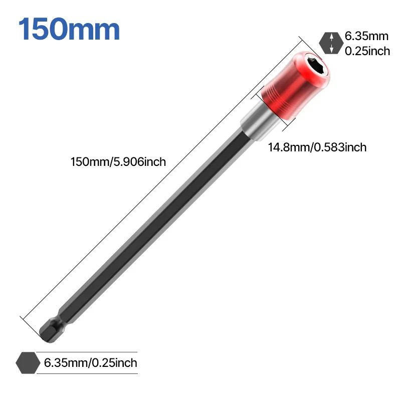 LIDIAO Magnetische Sechskant-Bit-Verlängerungsstange, sechseckiger Griff, rot, dreiteiliges Set, Schnellverschluss, selbstsichernde Verlängerungsstange, Schraubendreher