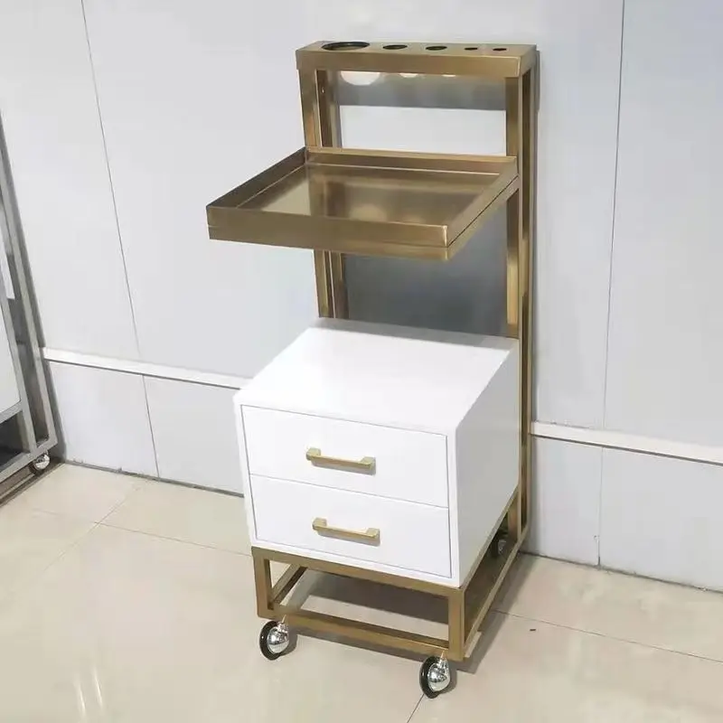

Wholesale Hair Salon Furniture Hair Stylist Metal Gold Silver Barber Tool Trolley With Drawer Wheels