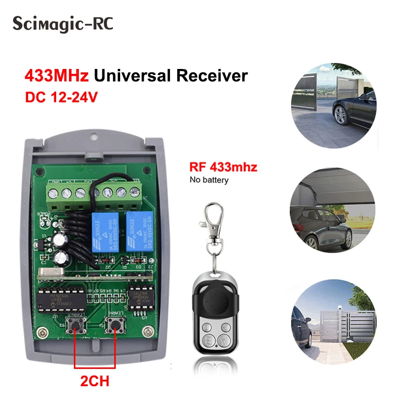 Hot Sale Universal 433.92MHz Rolling Code Remote Control 2CH Relay Switch Receiver For Garage Door Gate Opener Controller System