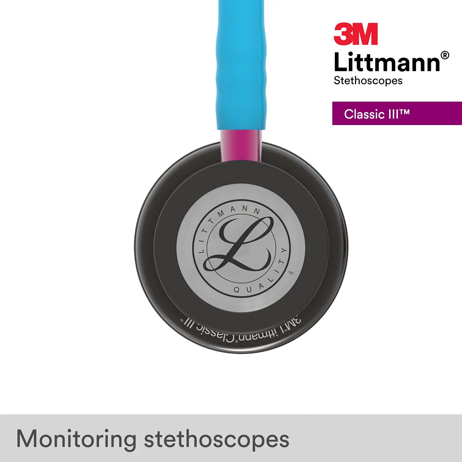 5872 3M Littmann Classic III Stethoscope, 5872, turquoise tube, smoke chestpiece, pink stem