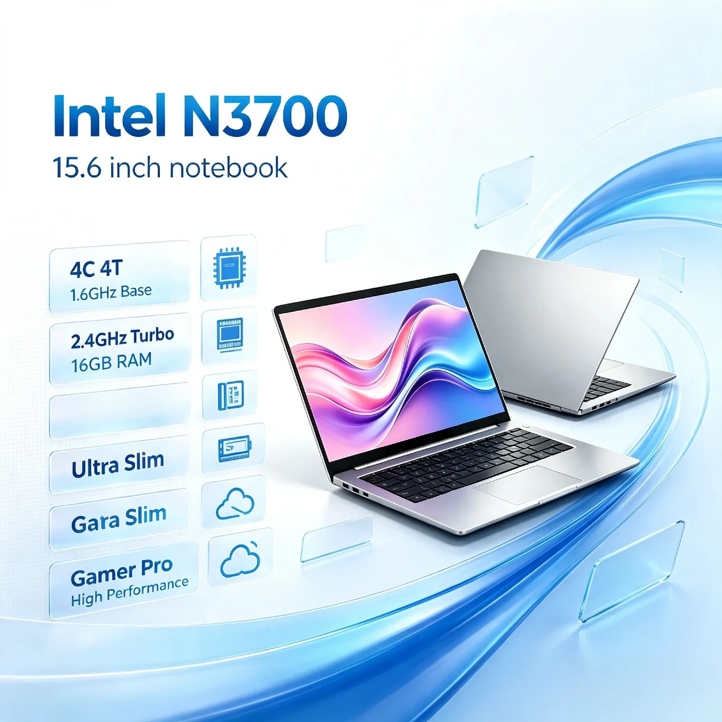 Intel N3700 15.6 Inch Laptop 4C 4T 1.6GHz Base 2.4GHz Turbo 2TB SSD 16GB RAM Ultra Slim Notebook Gamer Pro High Performance