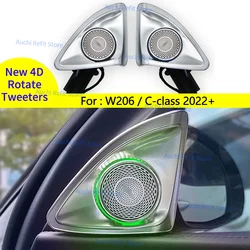 64 Colors 4D Rotating Tweeter Speaker For Mercedes Benz 2022 C-Class W206  C300 Car RGB LED Ambient Light  3D Treble Horn Refit