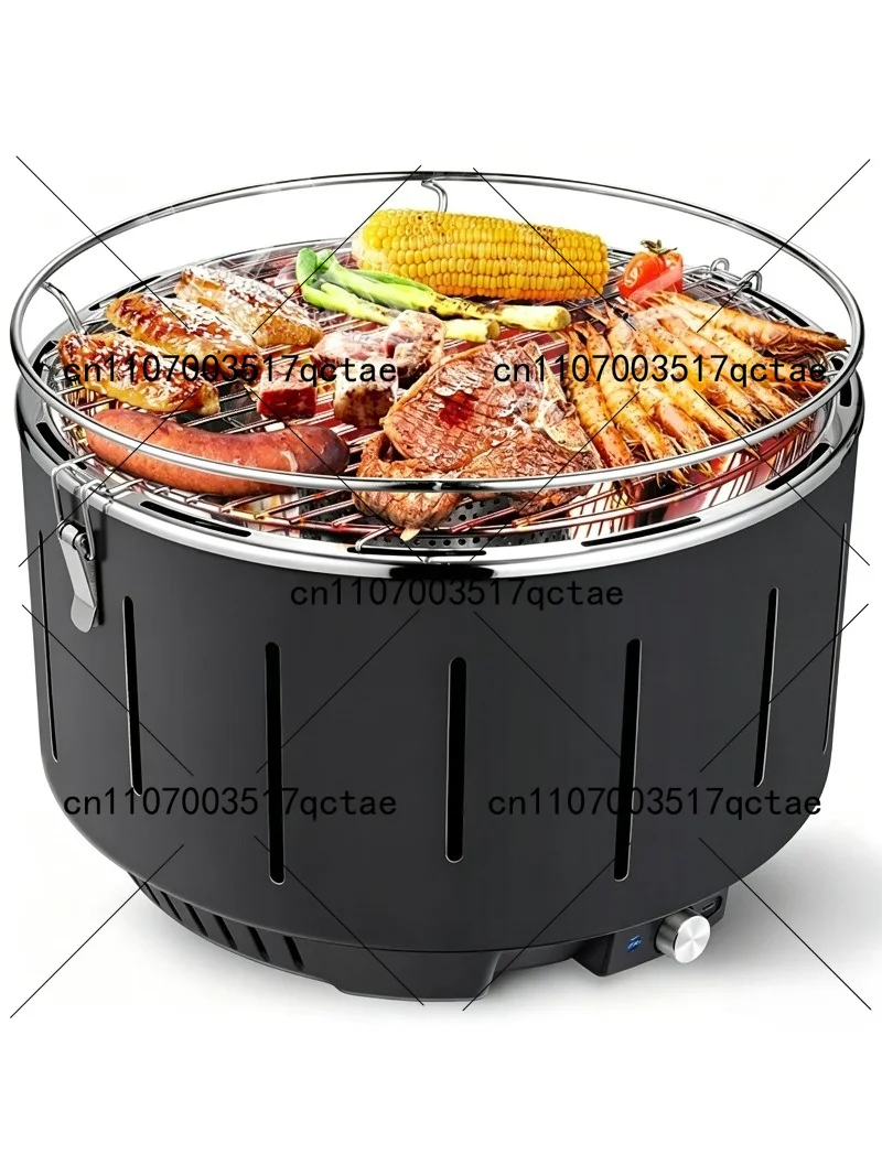 Indoor Smokeless Pellet Grill  Portable Stainless Steel Charcoal BBQ Grill with Plancha