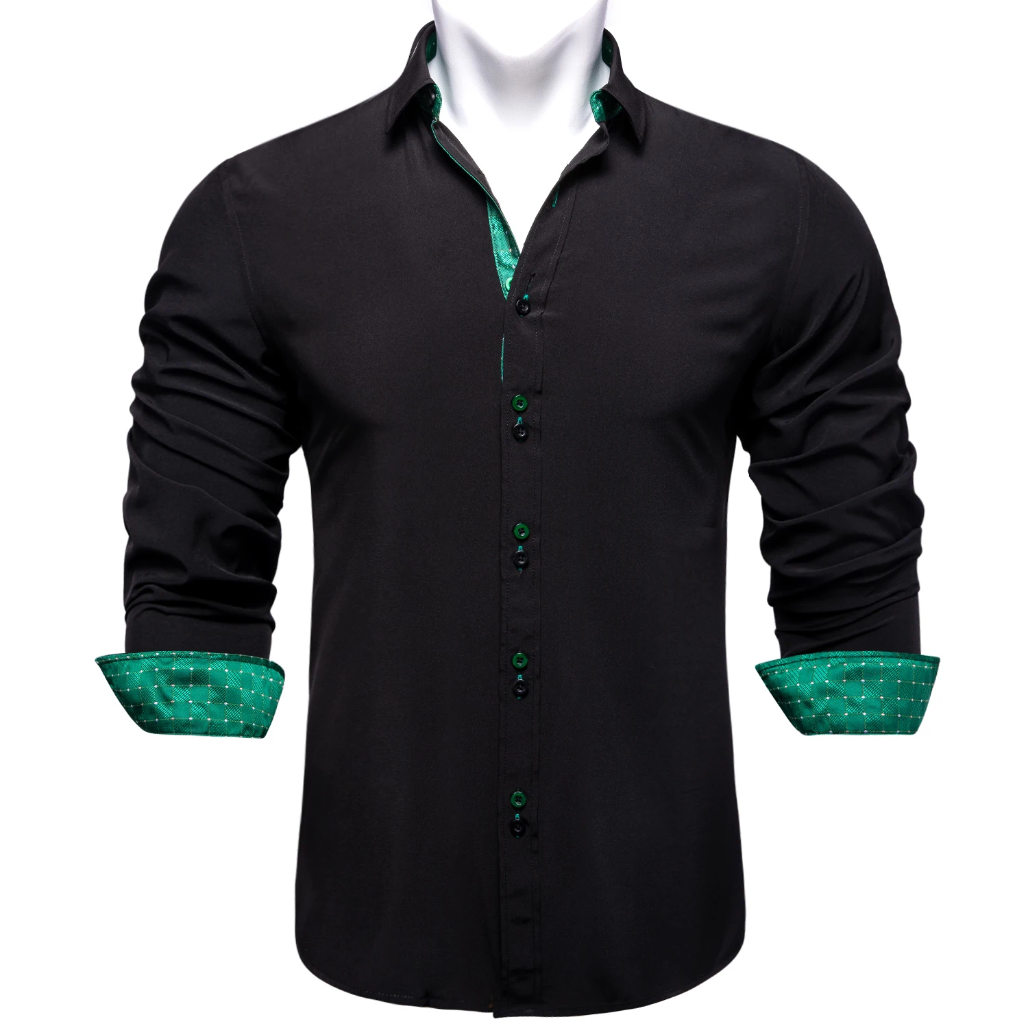 

New Brand Party Shirt For Men camisa masculina Black Green Patchwork Spring Autumn Button-Down Collar Man Shirts Long Sleeve Top