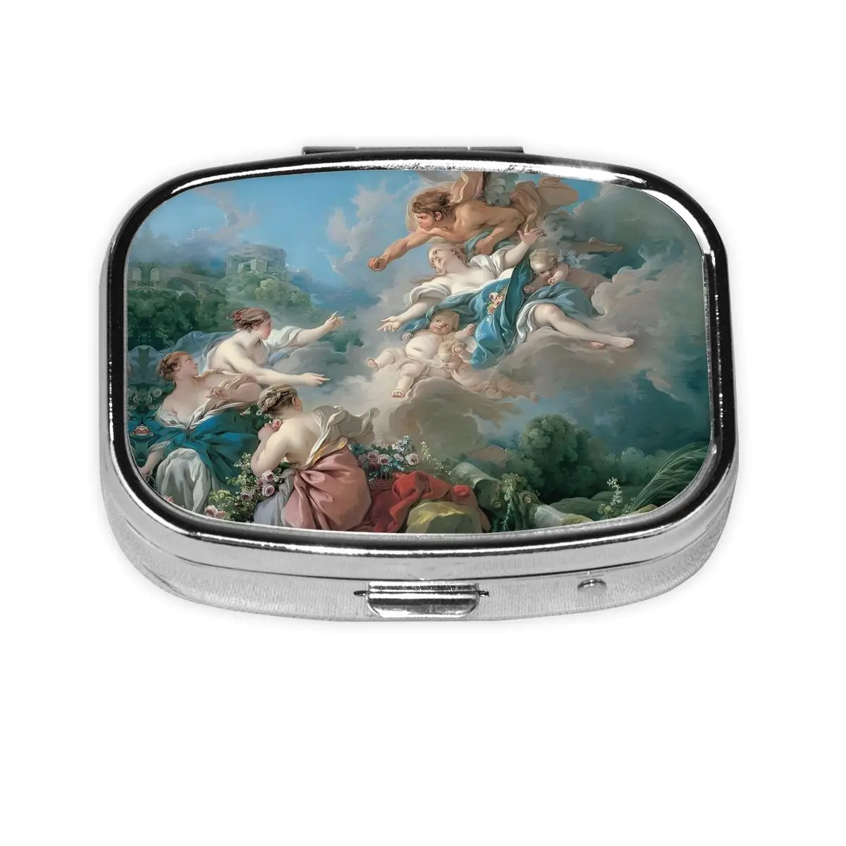 

Art Vincent Van Gogh Metal Pill Box Mini Angel Oil Painting 2-Compartment Square Pill Case Container for Travel