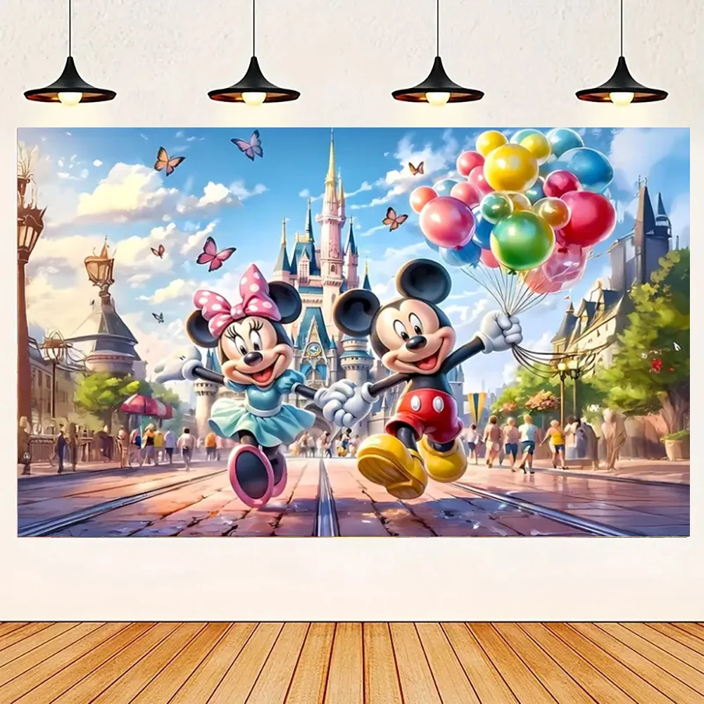 디즈니 만화 미키 미니 미키 마우스 생일 배경 파티 장식 베이비 샤워 용품 어린이 선물 사진 포스터
