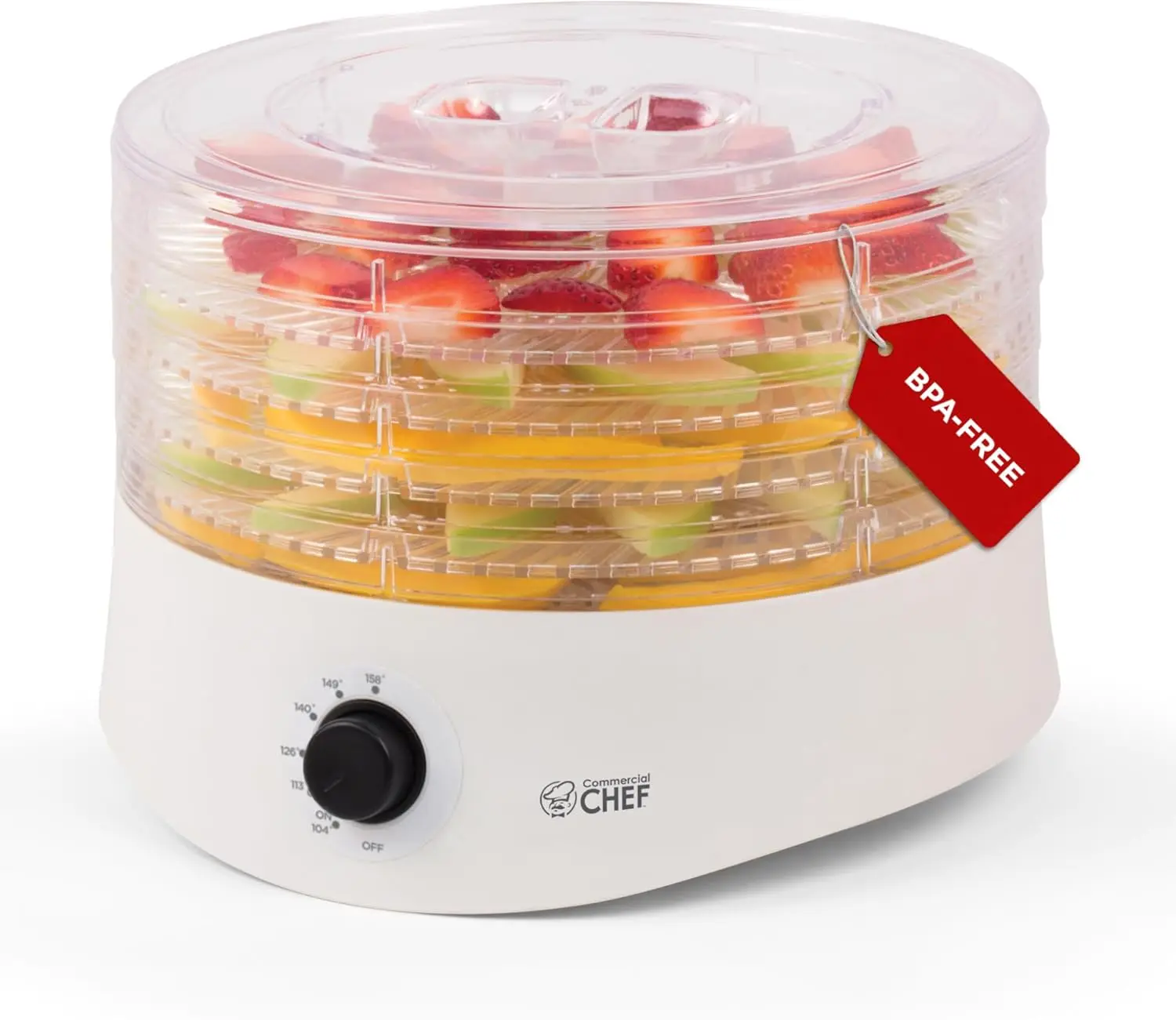 

Food Dehydrator, 5 x 9.25' BPA-Free Trays, Dries Fruit, Veggies, Meat, Jerky, 280W with Adjustable Thermostat, White