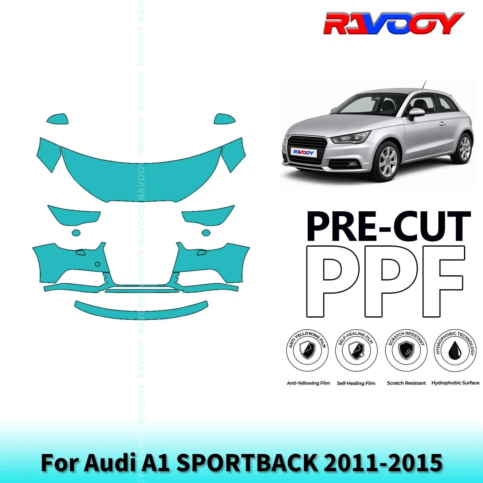 For Audi A1 SPORTBACK 2011-2015 Partial Front 8.5Mil Pre-Cut Paint Protection Film PPF Clear Bra Kit | Clear/Matte/Black Options