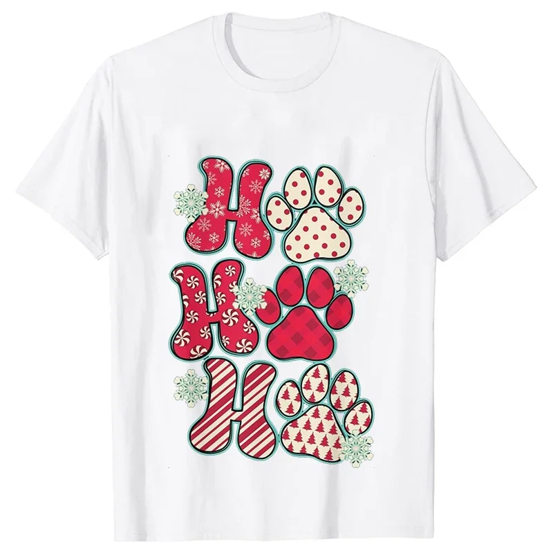 Fashion Harajuku Streetwear Funny Christmas Style Female T-Shirts Ho Ho Ho Paw Prints Women Casual Clothing