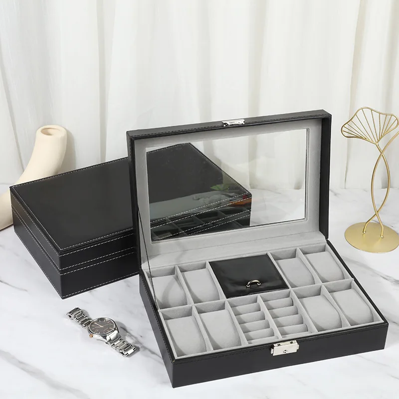 VANSIHO-صندوق تخزين ساعة ، علبة ساعة ، نظارات شمسية ، مجوهرات ، تخزين الضروريات اليومية ، فتحتان ، 3 فتحات ، 4 فتحات ، 6 فتحات ، 9 فتحات ، 10 فتحات