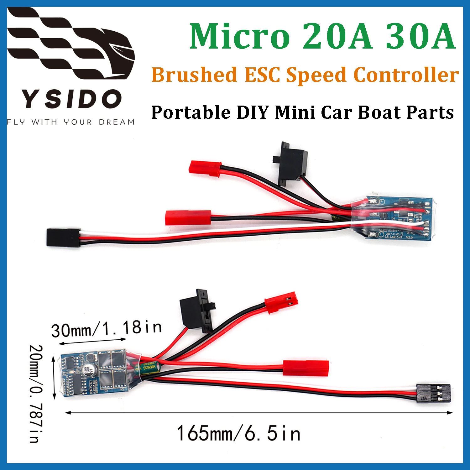 Portable DIY Mini Car Boat Parts Brushed ESC 20A 30A Micro Electric Speed Controller for 1/24 1/18 1/16 RC Mosquito Mini-z Cars