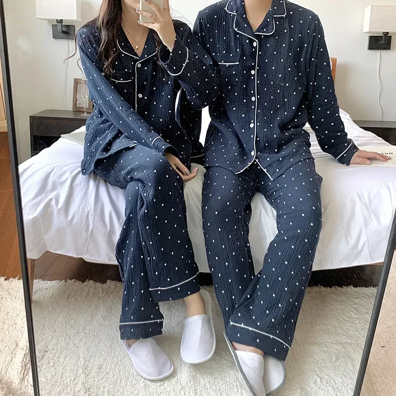 Suit + Vintage Piece Shirts Pajamas Breasted Women Warm Wave Cotton Home Single Set Leisurewear Trousers Two Loose Point