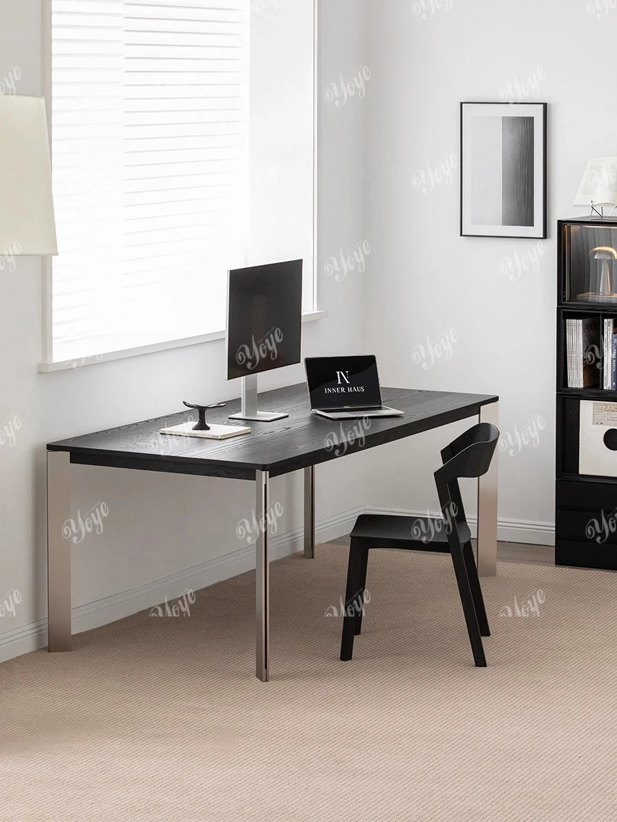 

Solid wood dining table Household medieval rectangular large board table Black ash wood desk workbench