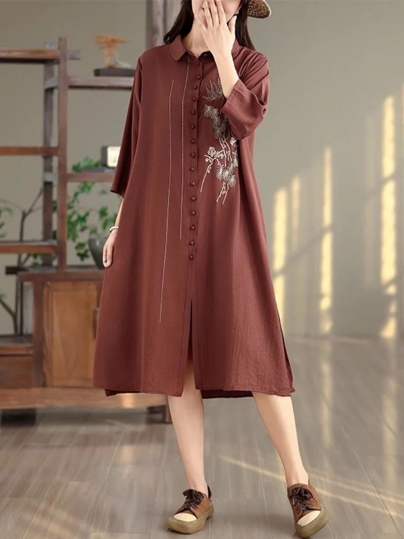 2025 가을 라미 자수 셔츠 탑 여성 롱 가디건 루즈핏 다용도 드레스 여성 로브 w527 ﻿