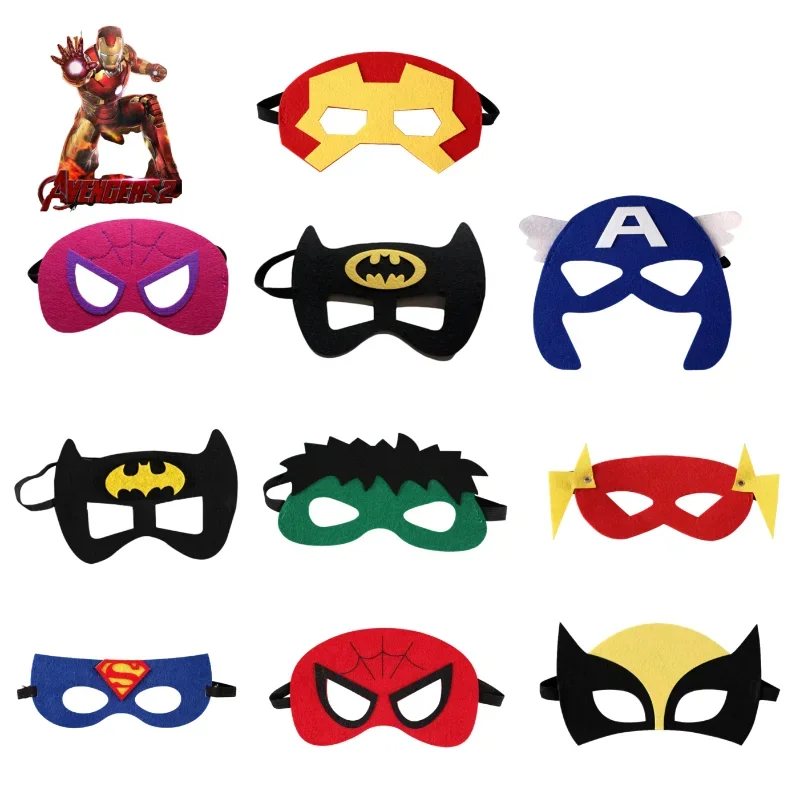 Set di 1/10 Maschere in Feltro degli Avengers per Bambini, Maschera Occhi Spiderman Hulk Ironman Capitan America, Accessorio per Travestimenti Halloween