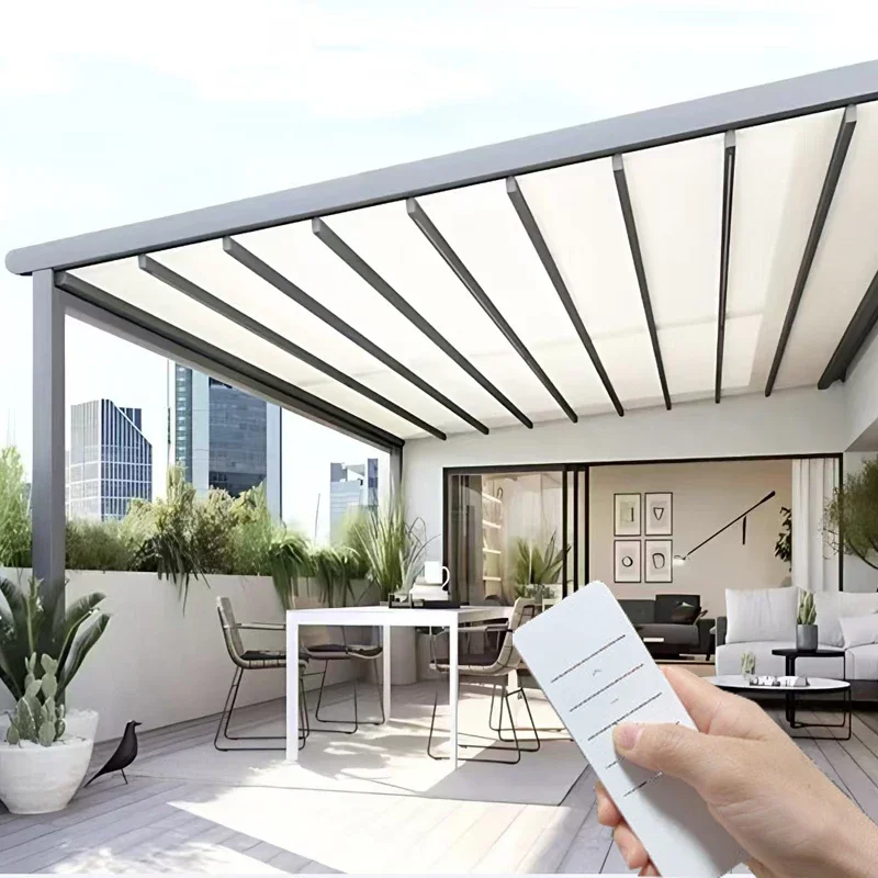 Motorized Retractable Patio Awning  Waterproof Aluminum Sun Shade Canopy for Terrace Garden & Poolside  Custom Sizes Available