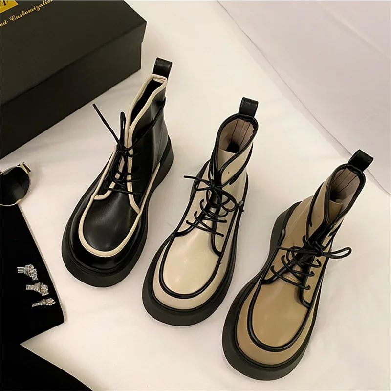 Women Round Toe Shoes Lace Up Ladies Boots  Fashion Autumn Winter New Slip On Cozy Ankle Booties Leisure Platform Zapatos Mujer