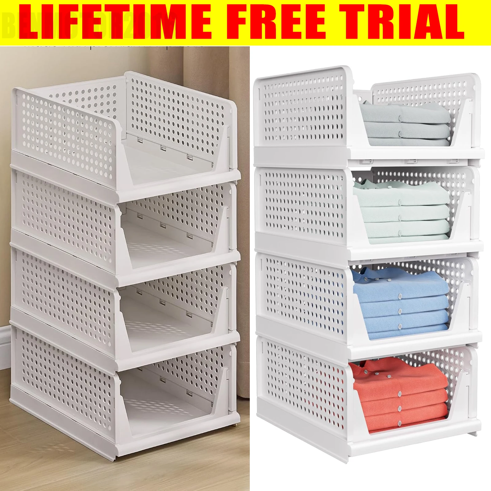Faltbarer Kleiderschrank-Organizer, 4er-Pack, stapelbare Box, Kleideraufbewahrung, Schrank, Schublade, unter dem Waschbecken, Lüftungskorb, Regal, Kleiderschrank