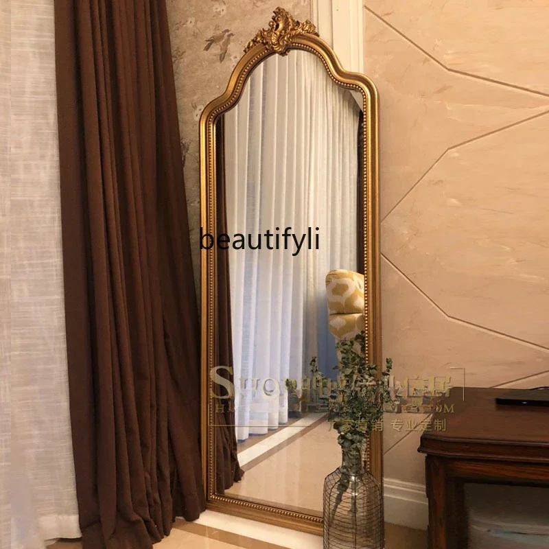 American carved retro full-length mirror light luxury full-body mirror changing clothes home floor mirror